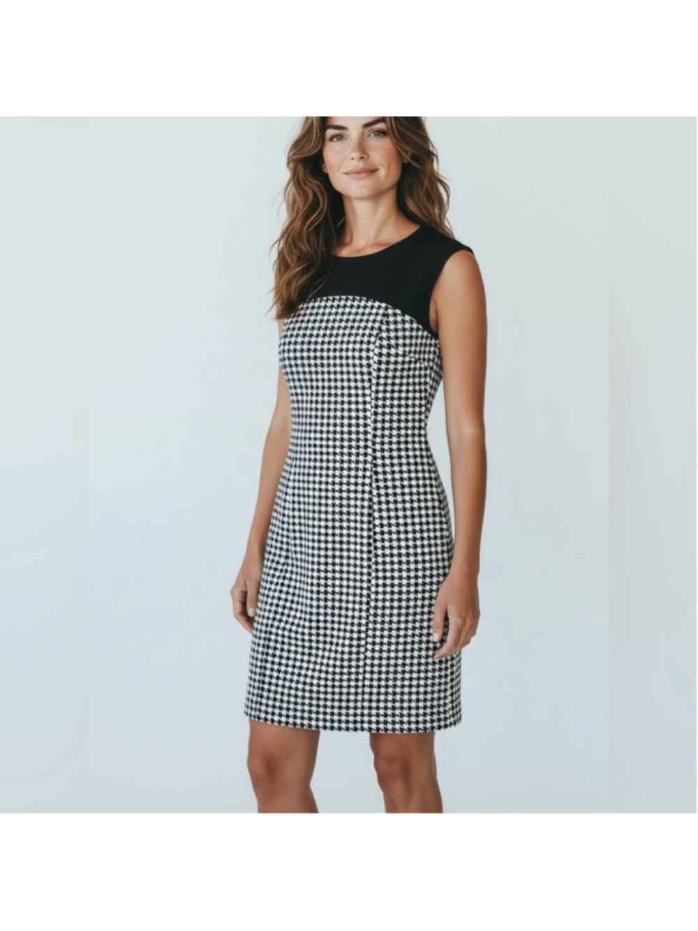 Spense black white Houndstooth sheath dress color block size 6